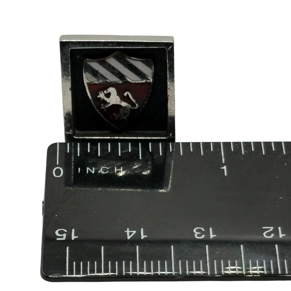 Fighting Lion Crest‎ Square Cuff Links Tie Bar Set Black Red Silver Tone Vintage